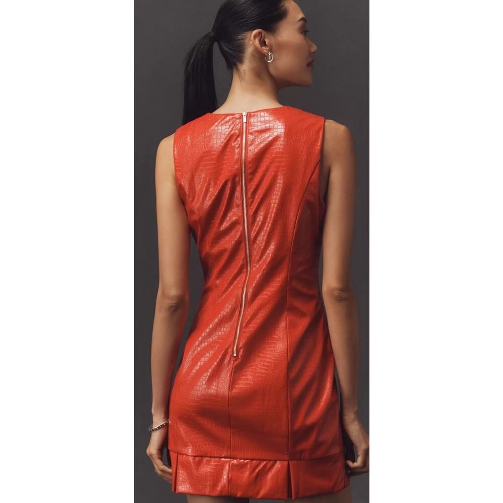NWT Anthropologie Siempre Red Faux Leather SNAKE Mini Dress RED S - Picture 2 of 5